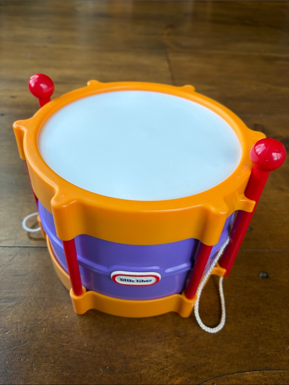 Little Tikes Vintage Drum Purple Yellow/Orange Attached Drum Sticks Kids Music